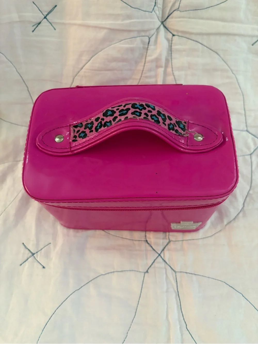 Caboodles Pink Patent Train Case Cosmetic Organizer